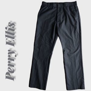 Perry Ellis Gray Crosshatch Pattern Straight Leg Slim Fit Pants